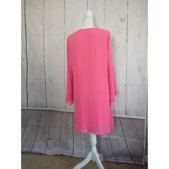 Catherine Women's Size M Coral Summer Dress Long sleeve with Nice lace V-neck - Picture 6 of 9
